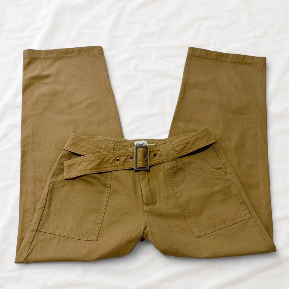 Princess Polly Tan Khaki Wide Leg Utility Pants With Belt Gorpcore Size 4